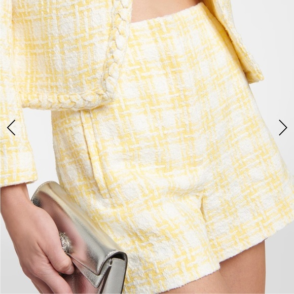 Veronica Beard Pants - Veronica Beard Jazmin Short Tweed Pale Yellow White Wide Leg High Waist Sz 6 NEW